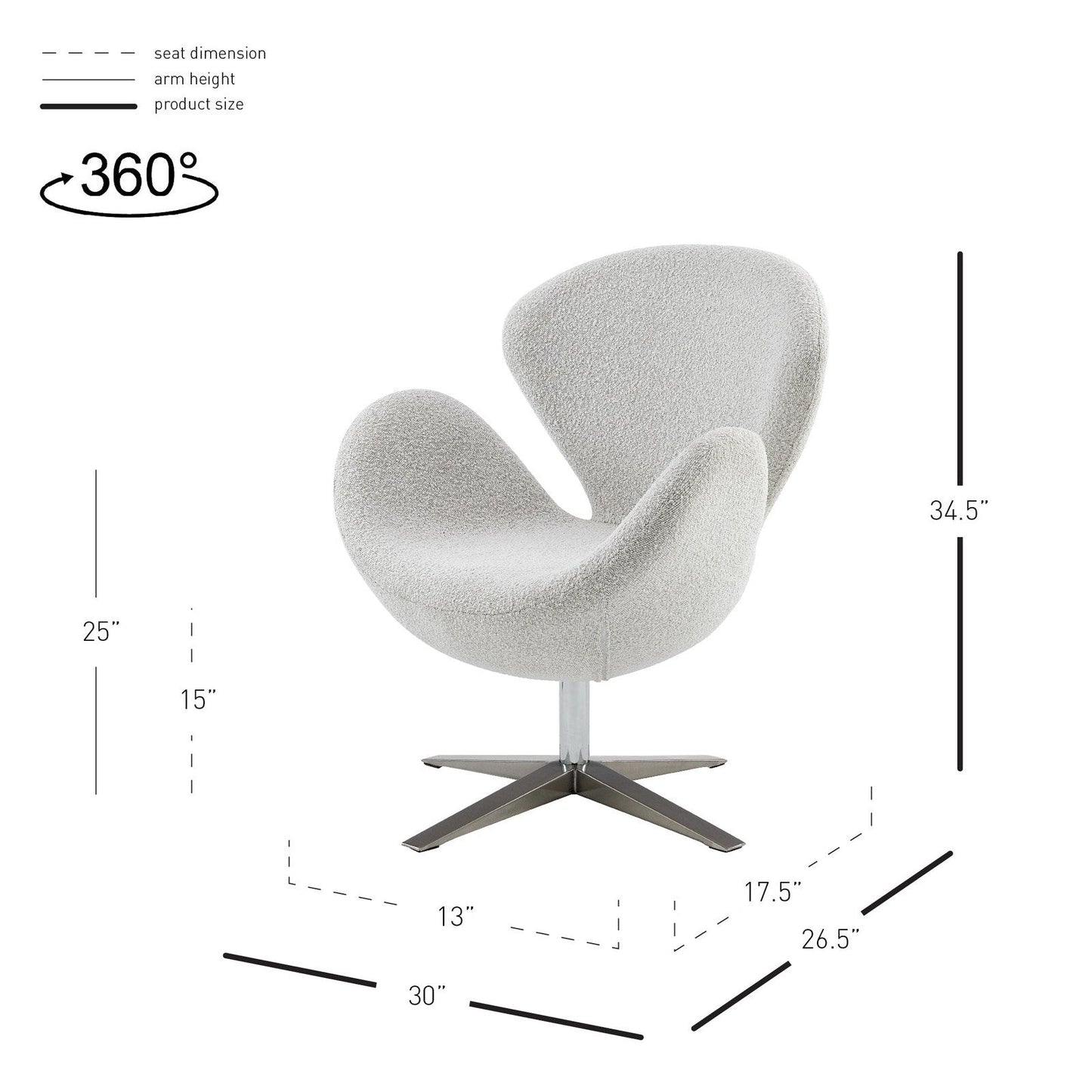 New Pacific Direct Beckett Fabric Swivel Accent Arm Chair Chrome Legs  - 6300066-563