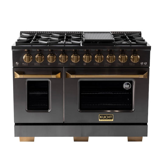 Kucht Gemstone Professional 48" 6.7 cu. ft. Natural Gas Range in Titanium Stainless Steel with Gold Accents, -  KEG483