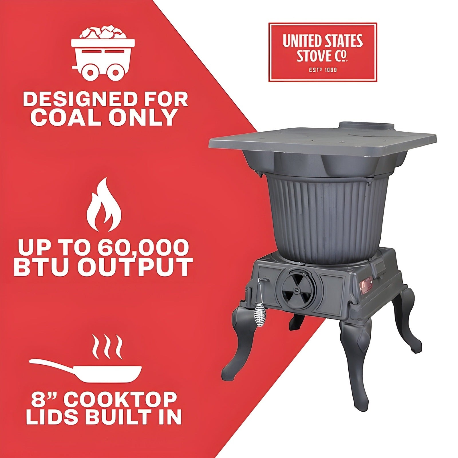 US Stove SR57E Rancher Cast Iron Coal Stove 1,000 sq. ft. 60,000 BTU New