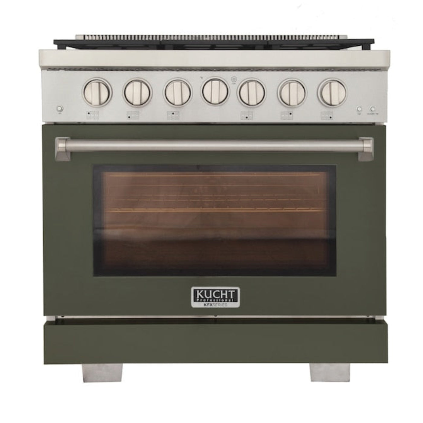 Kucht Professional 36" 5.2 cu. ft. Propane Gas Range in Olive Green with Silver Accents, KFX360/LP-G - KFX360/LP-G