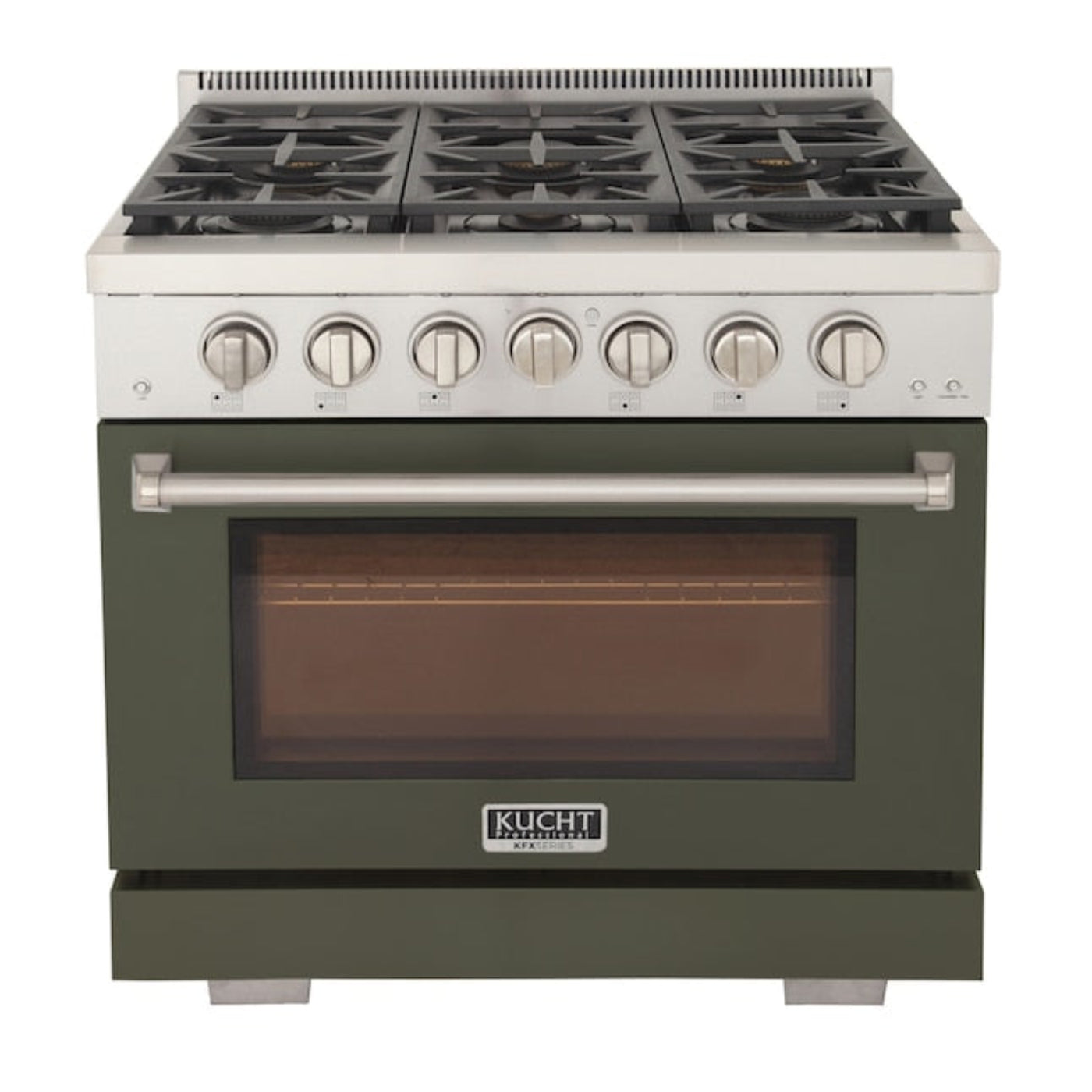 Kucht Professional 36" 5.2 cu. ft. Propane Gas Range in Olive Green with Silver Accents, KFX360/LP-G - KFX360/LP-G