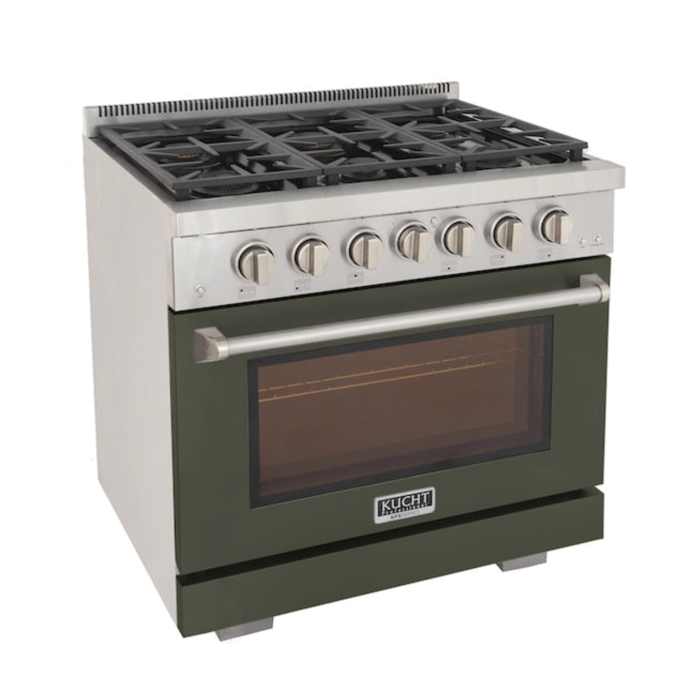 Kucht Professional 36" 5.2 cu. ft. Propane Gas Range in Olive Green with Silver Accents, KFX360/LP-G - KFX360/LP-G