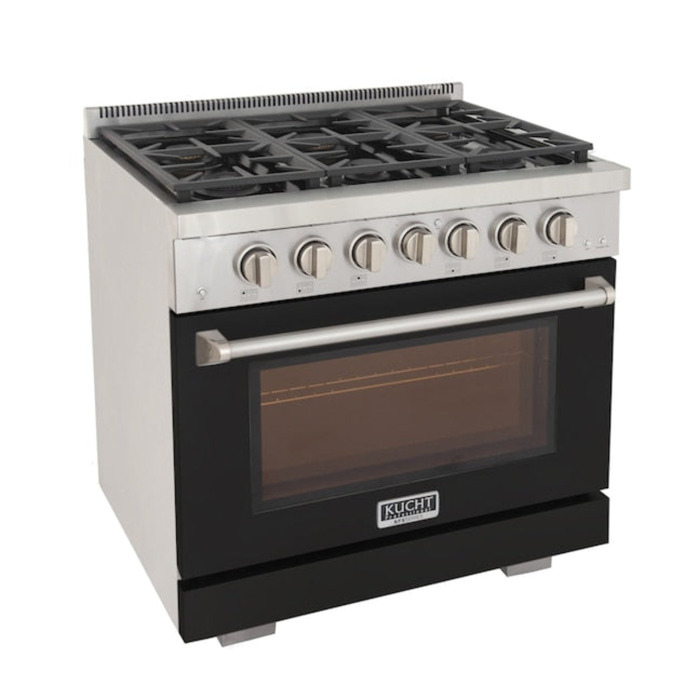 Kucht Professional 36" 5.2 cu. ft. Propane Gas Range in Black with True Simmer Burners, KFX3600X/LP-BK - KFX3600X/LP-BK