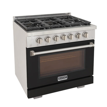 Kucht Professional 36" 5.2 cu. ft. Propane Gas Range in Black with True Simmer Burners, KFX3600X/LP-BK - KFX3600X/LP-BK