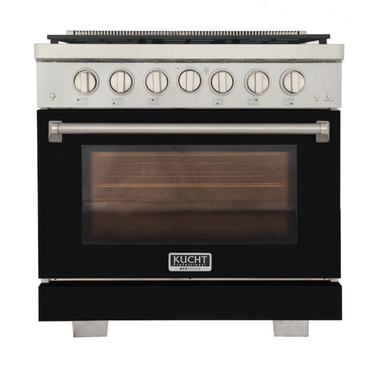 Kucht Professional 36" 5.2 cu. ft. Propane Gas Range in Black with True Simmer Burners, KFX3600X/LP-BK - KFX3600X/LP-BK