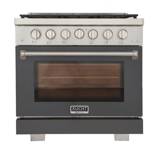 Kucht Professional 36" 5.2 cu. ft. Natural Gas Range in Cement Gray with True Simmer Burners, KFX3600X-GY - KFX3600X-GY