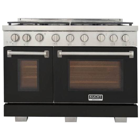 Kucht Professional 48" 6.7 cu. ft. Propane Gas Range in Black with Silver Accents, KFX480/LP-BK - KFX480/LP-BK