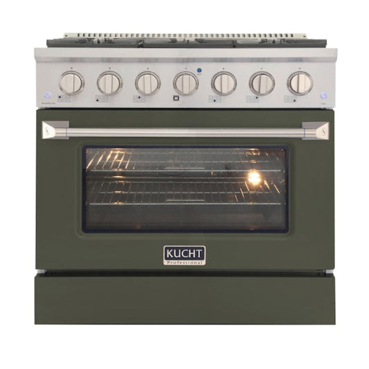 Kucht Professional 48" 6.7 cu ft. Propane Gas Range in Olive Green with Silver Accents -  KNG481/LP-OG