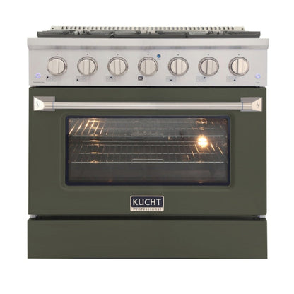 Kucht Professional 36" 5.2 cu ft. Propane Gas Range in Olive Green with Silver Accents - KNG361/LP-OG