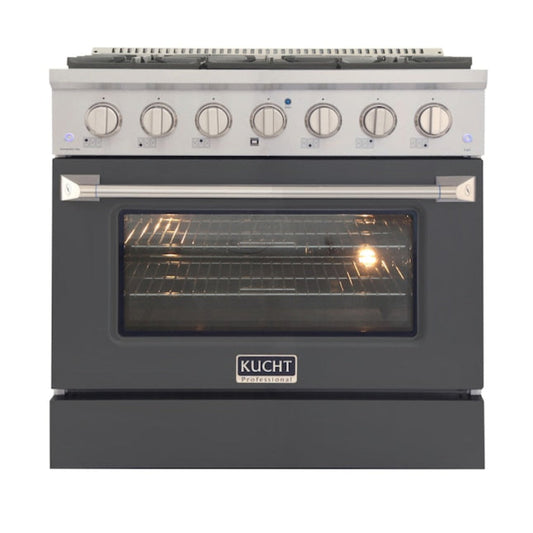 Kucht Professional 36" 5.2 cu ft. Propane Gas Range in Cement Gray with Silver Accents -  KNG361/LP-GR