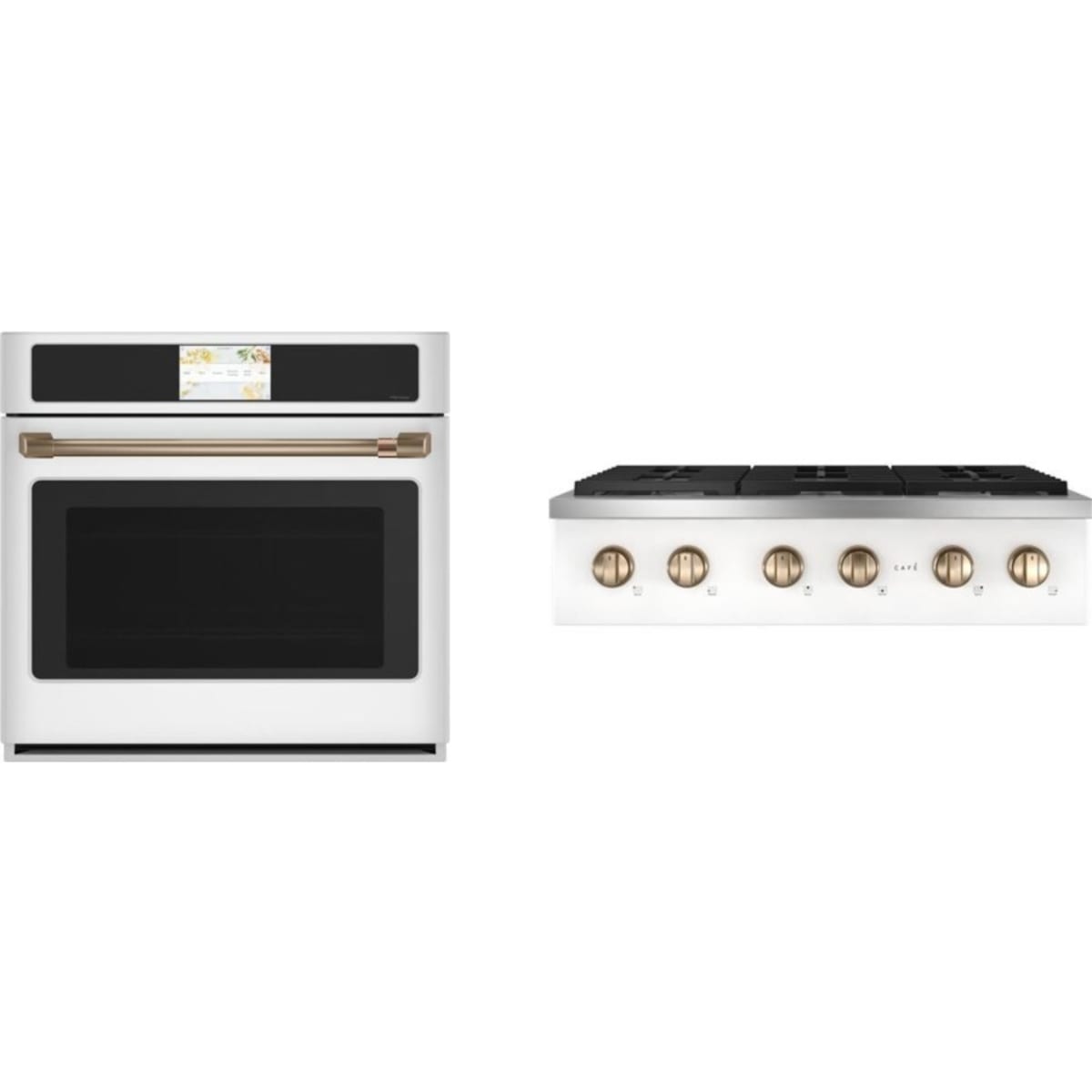 Cafe 2-Piece Package CGU366P4TW2 36 Inch Commercial-Style Gas Rangetop and CTS90DP4NW2 30 Inch Single Convection Smart Electric Wall Oven