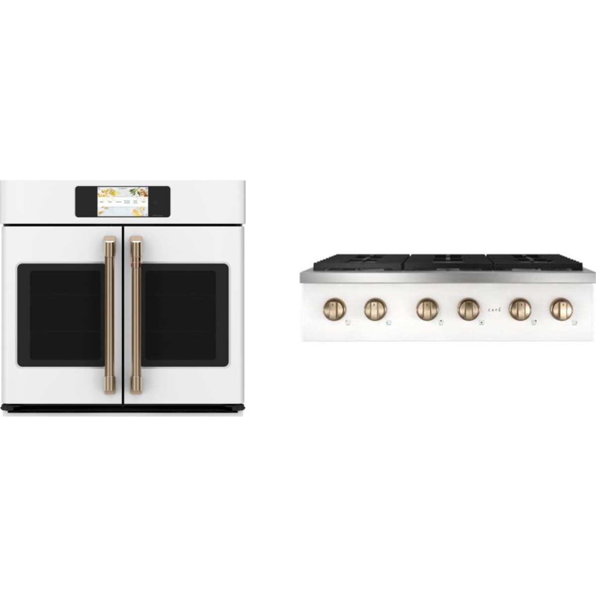 Cafe 2-Piece Package CGU366P4TW2 36 Inch Commercial-Style Gas Rangetop and CTS90FP4NW2 30 Inch Single Convection Smart Electric Wall Oven