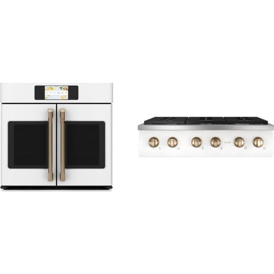 Cafe 2-Piece Package CGU366P4TW2 36 Inch Commercial-Style Gas Rangetop and CTS90FP4NW2 30 Inch Single Convection Smart Electric Wall Oven