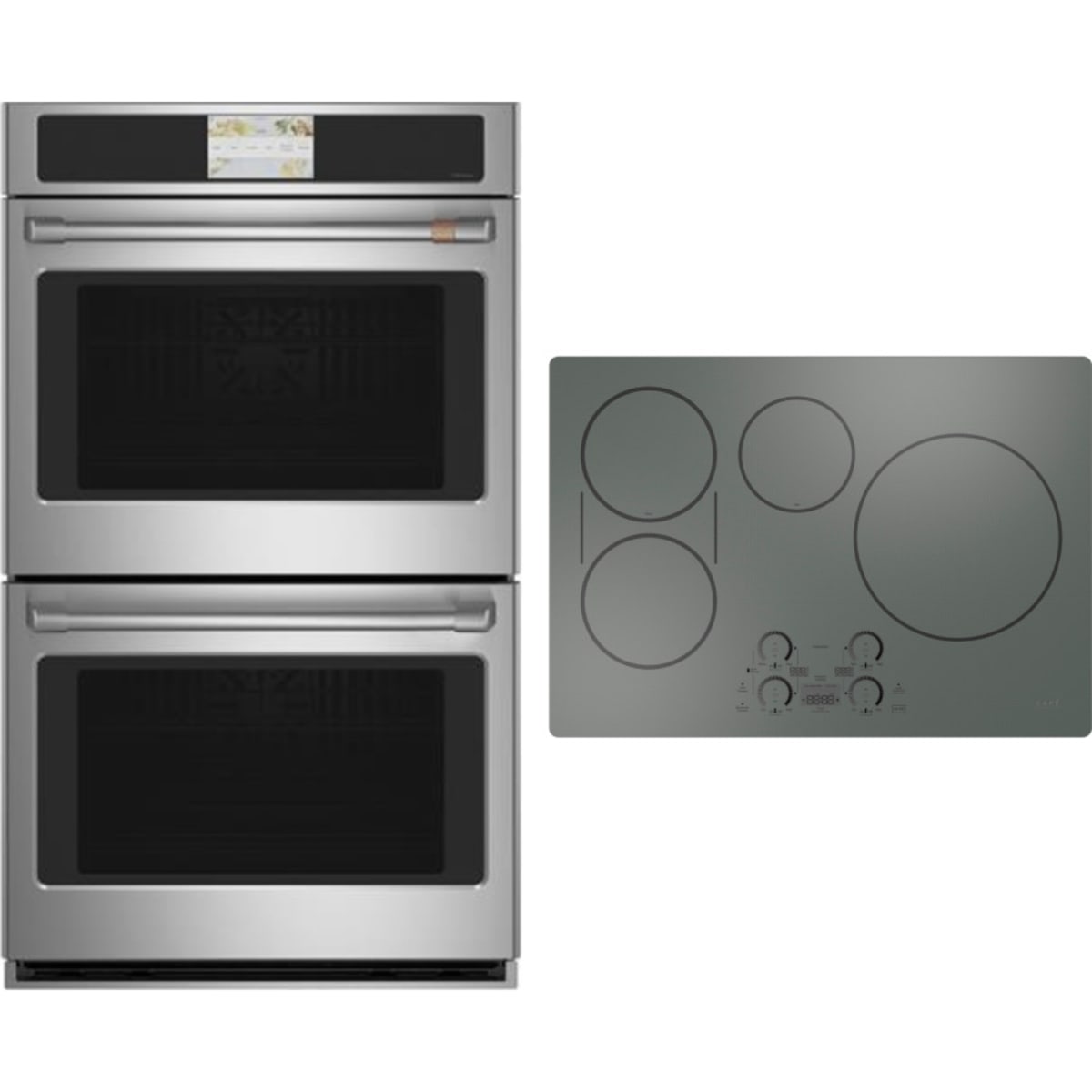 Cafe 2-Piece Package CHP90302TSS 30 Inch Electric Induction Smart Cooktop and CTD70DP2NS1 30 Inch Double Convection Smart Electric Wall Oven