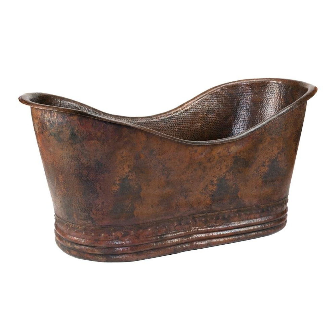 Premier Copper 67 in. Hammered Copper Double Slipper Bathtub - BTD67DB