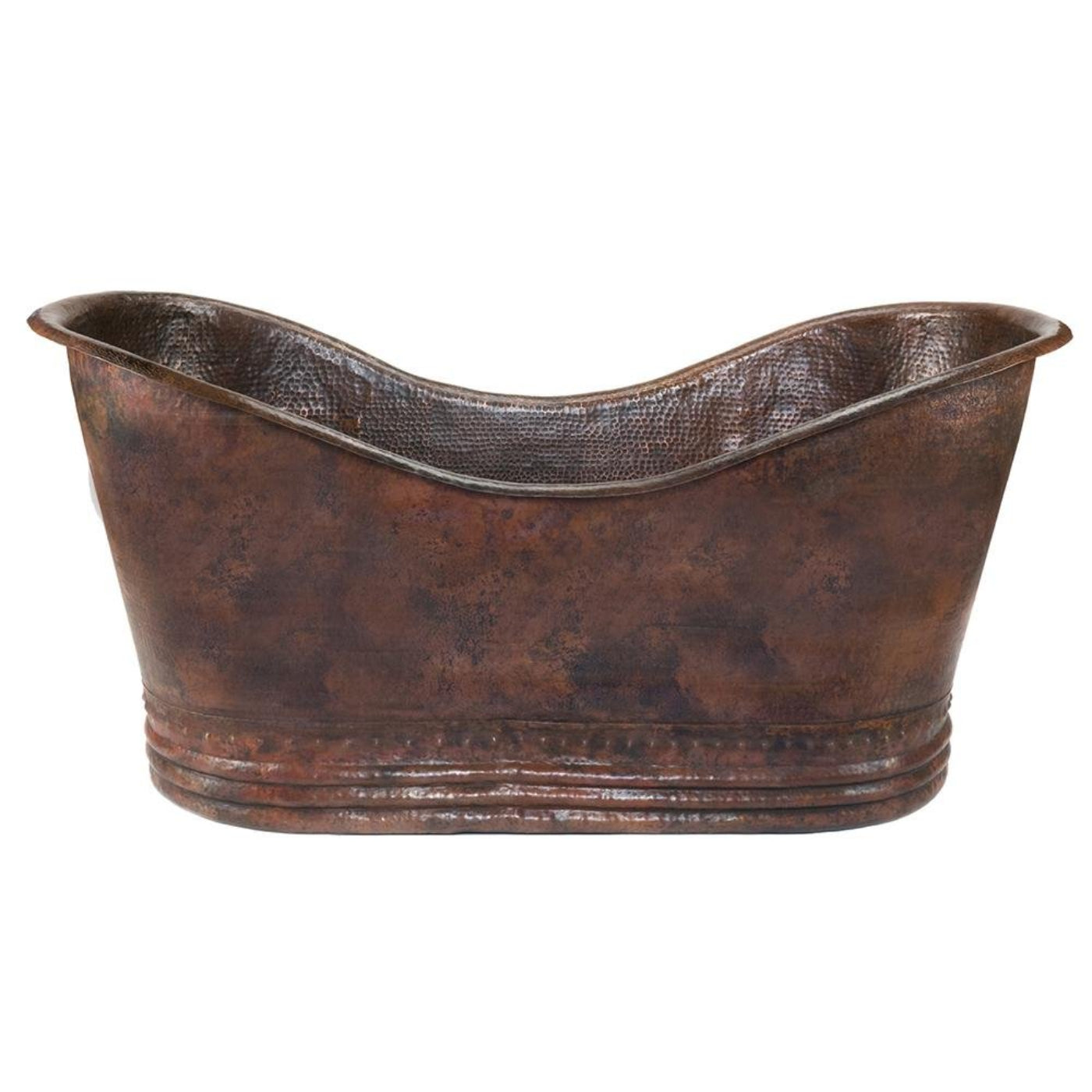 Premier Copper 67 in. Hammered Copper Double Slipper Bathtub - BTD67DB