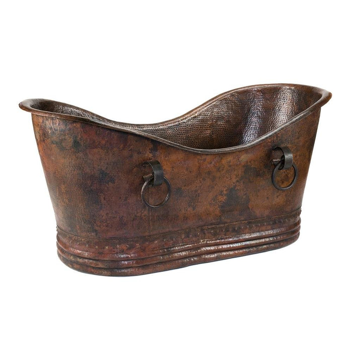 Premier Copper 67 in. Hammered Copper Double Slipper Bathtub With Rings - BTDR67DB