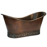 Premier Copper 67 in. Hammered Copper Double Slipper Bathtub with Scroll Base and Nickel Inlay - BTN67DB