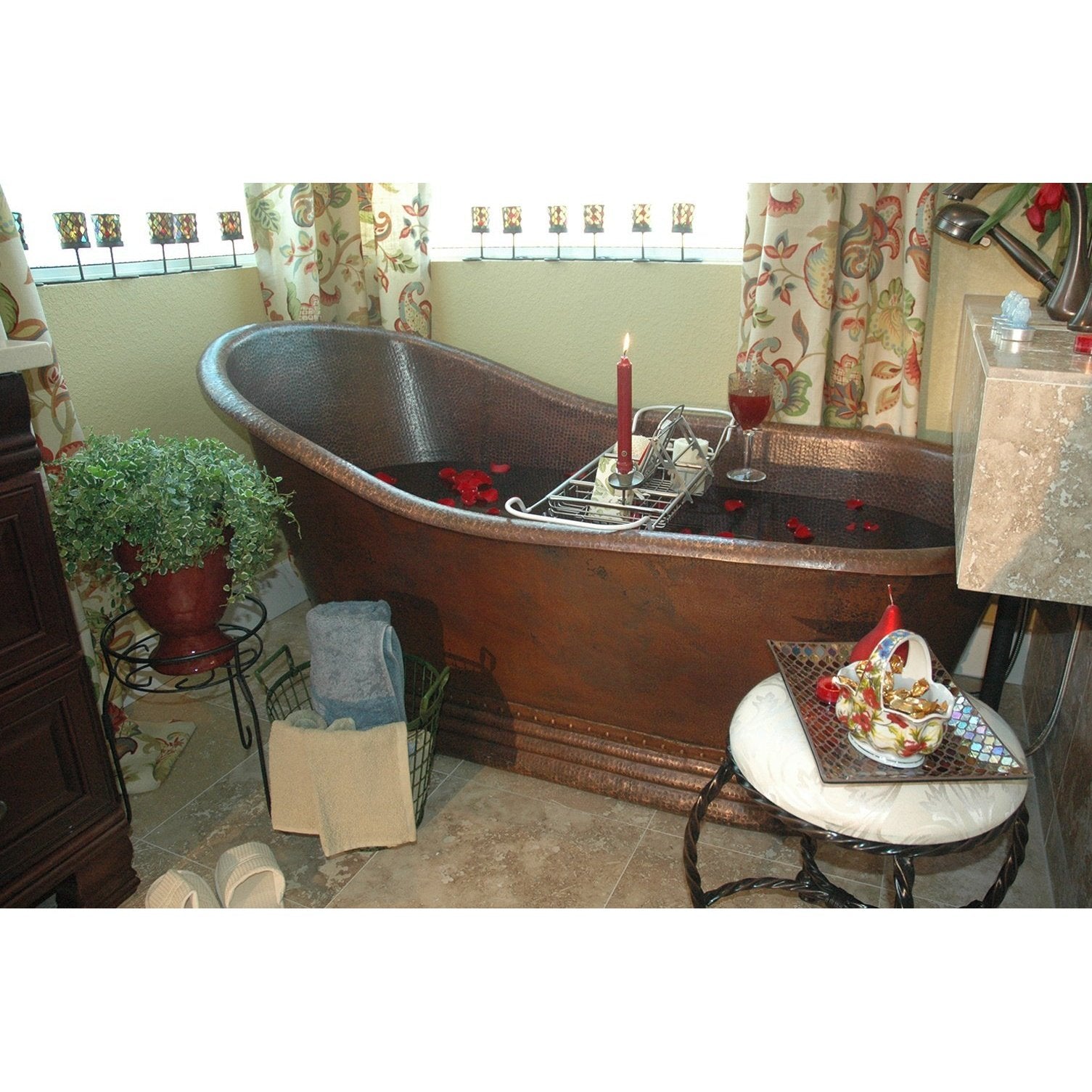 Premier Copper 67 in. Hammered Copper Single Slipper Bathtub - BTS67DB