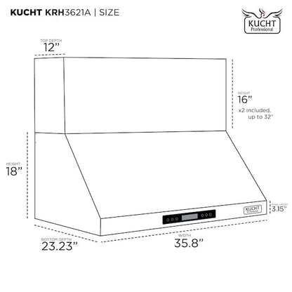 Kucht Professional 36" Wall Mount Range Hood 900 CFM in Stainless Steel, KRH3621A