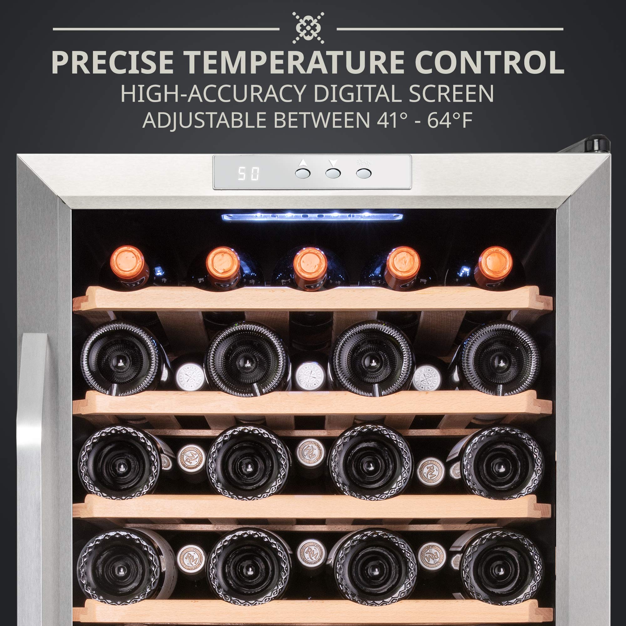 Ivation 51 Bottle Compressor Wine Refrigerator, Freestanding Wine Cooler with Lock, Stainless Steel - IVFWCC511LWSS