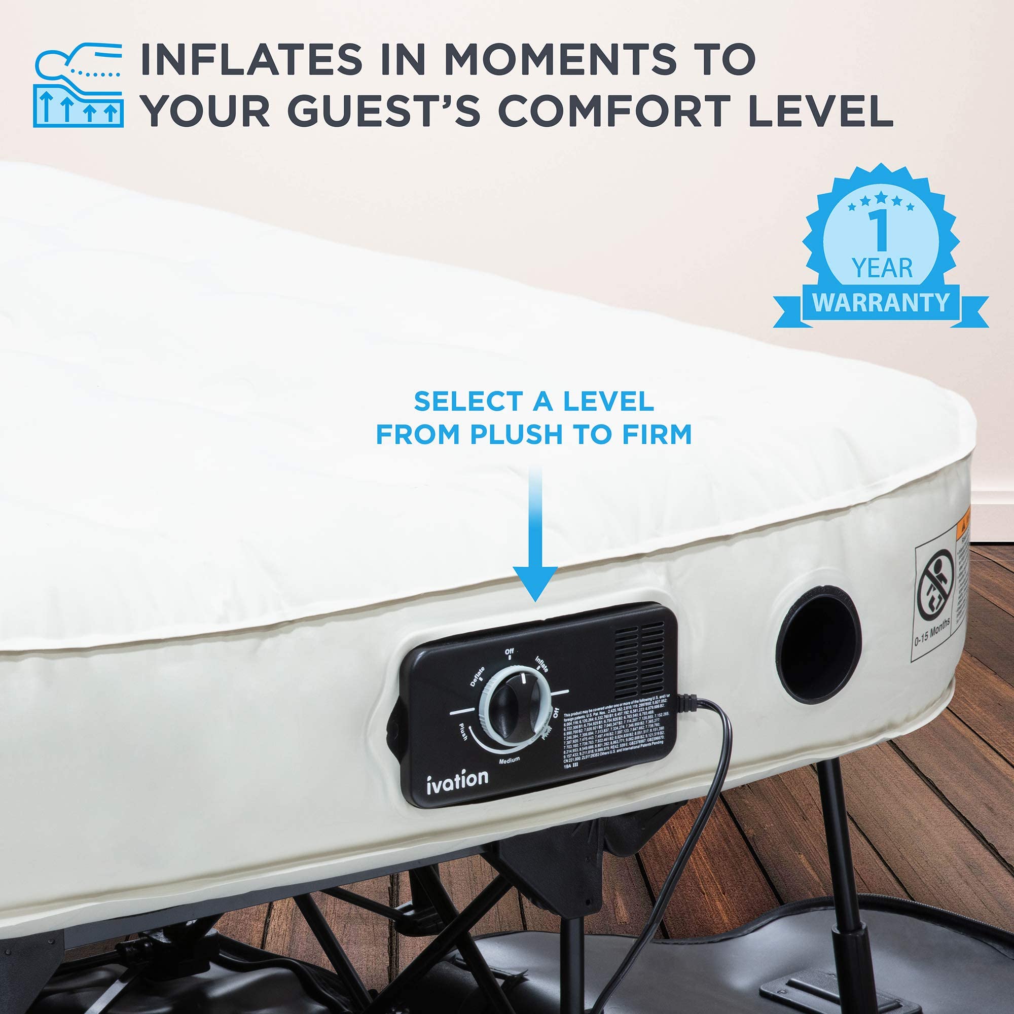 Ivation EZ-Bed Self Inflating Air Mattress, Full Size Air Mattress with Built In Pump & Case - IVIAEZBFA120BG