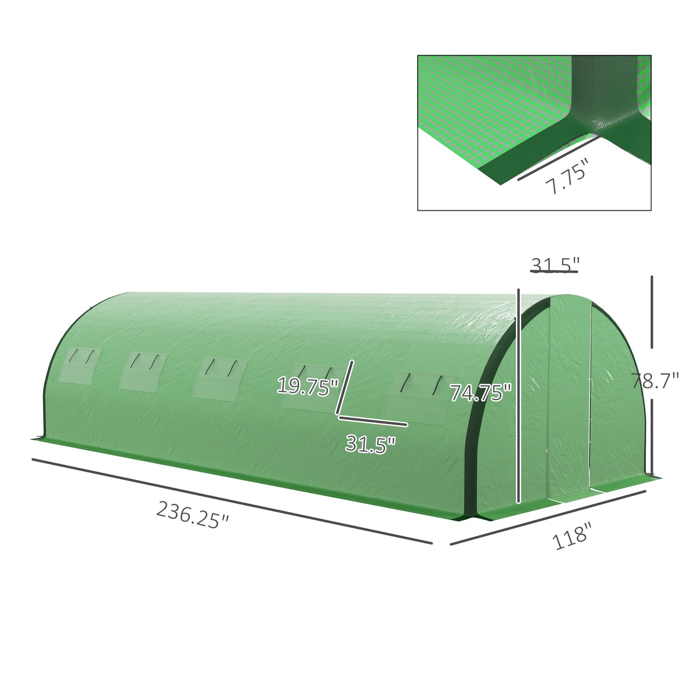 Outsunny 20' x 10' x 6.6'  Walk-in Tunnel Greenhouse with Reinforced Structure, 2 Doors, 8 Windows, Green - 84H-033V00GN