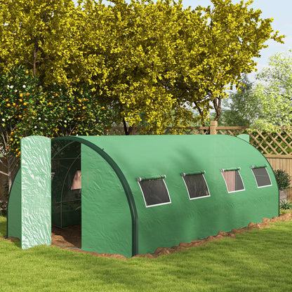 Outsunny 20' x 10' x 6.6'  Walk-in Tunnel Greenhouse with Reinforced Structure, 2 Doors, 8 Windows, Green - 84H-033V00GN