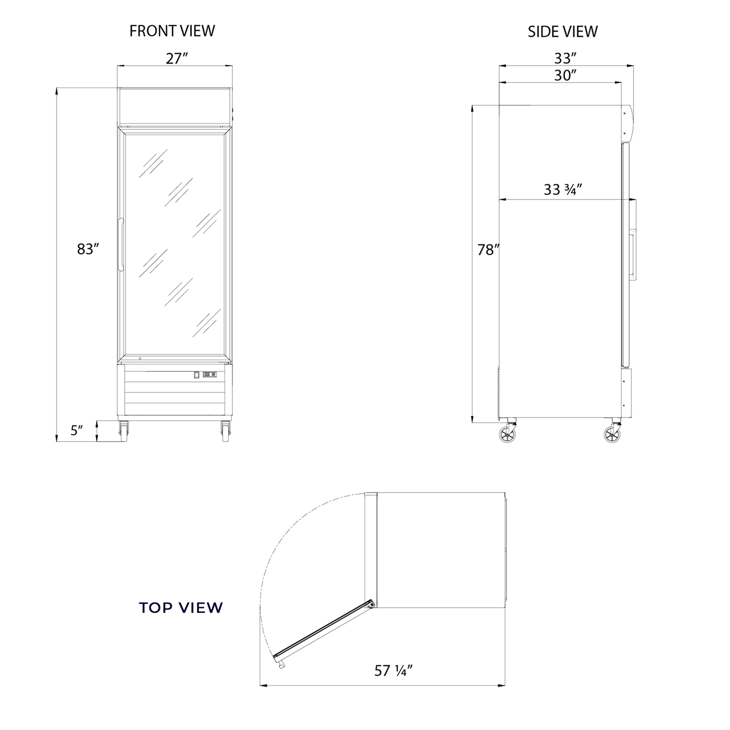 Frigos Merchandiser Refrigerator 27" Width Black Swing Glass 1 Door with LED Lighting with Aluminum Interior with 304 Stainless Steel Floor - FG-MR-1D-G