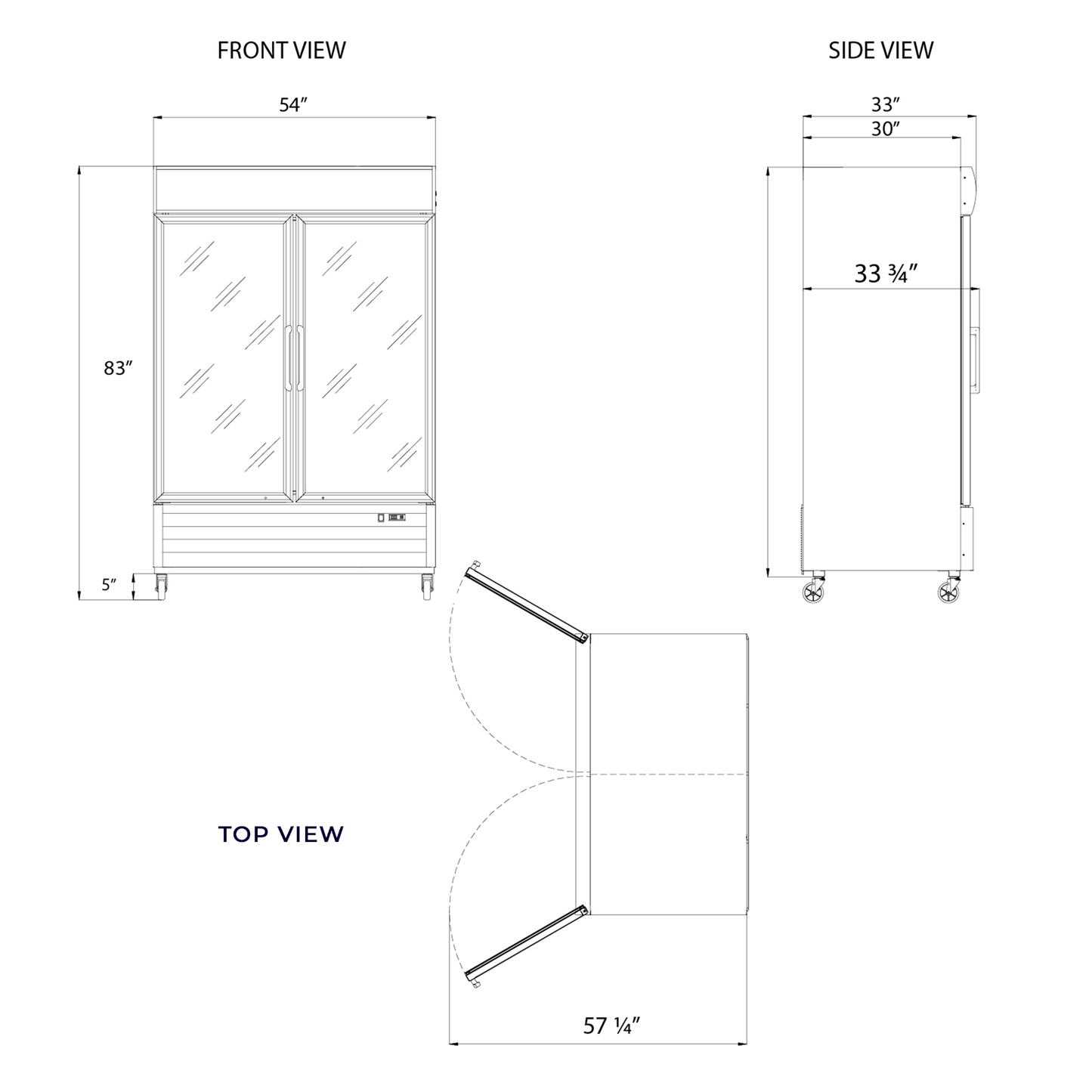 Frigos Merchandiser Refrigerator 54" Width Black Swing Glass 2 Door with LED Lighting with Aluminum Interior with 304 Stainless Steel Floor - FG-MR-2D-G