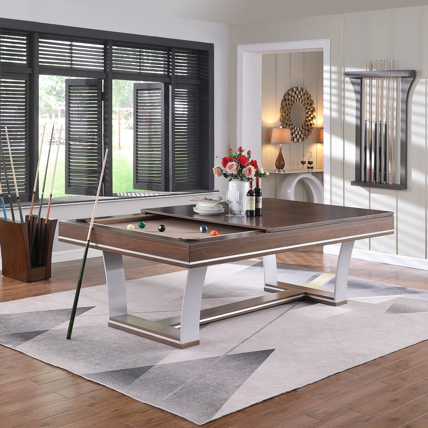 Playcraft Barcelona 8' Slate Pool Table, Walnut Gray on Silver - PTBARWOS08