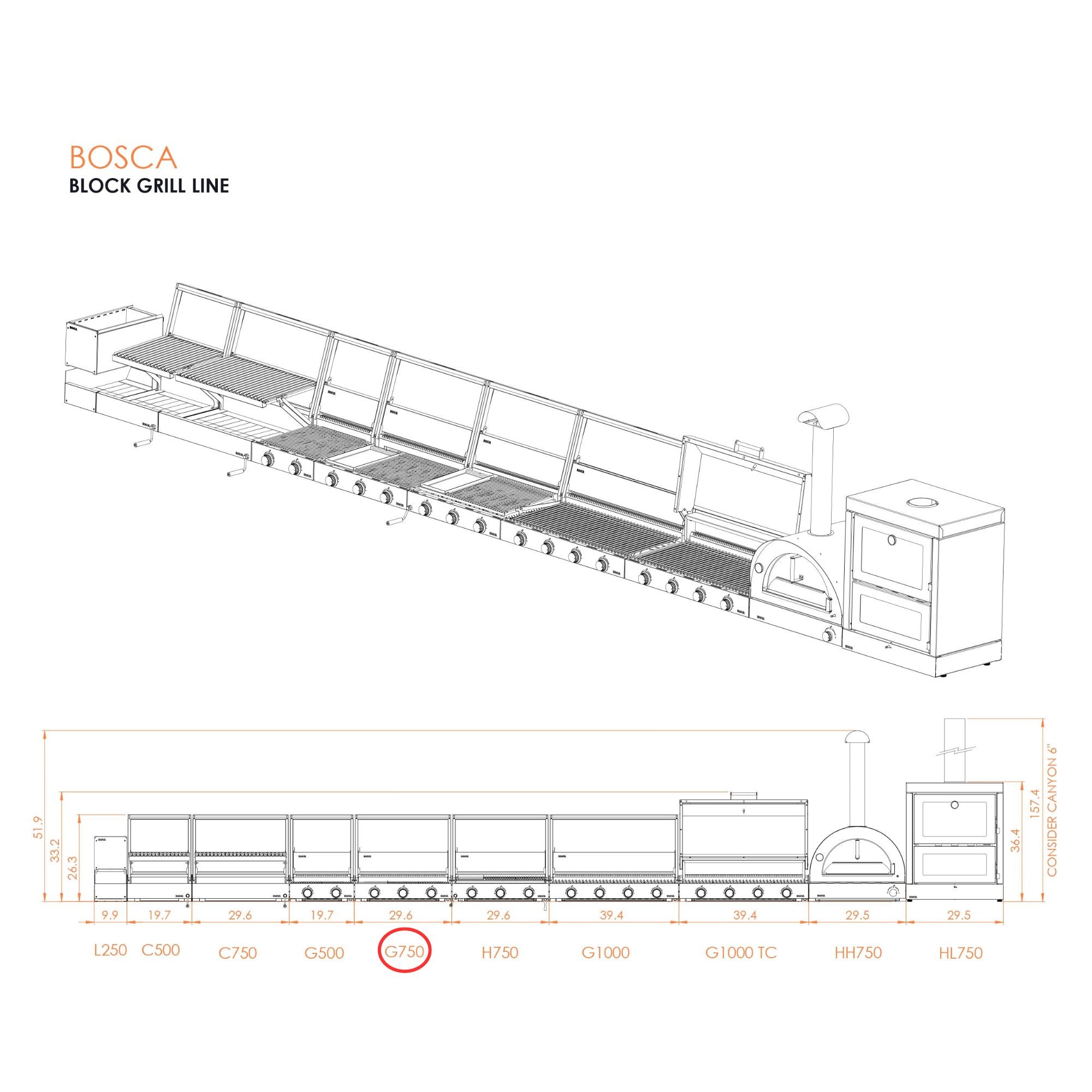 Bosca Block 750 Built-In Gas Grill - BOSCAPARGAS750