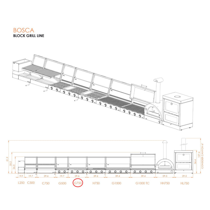 Bosca Block 750 Built-In Gas Grill - BOSCAPARGAS750