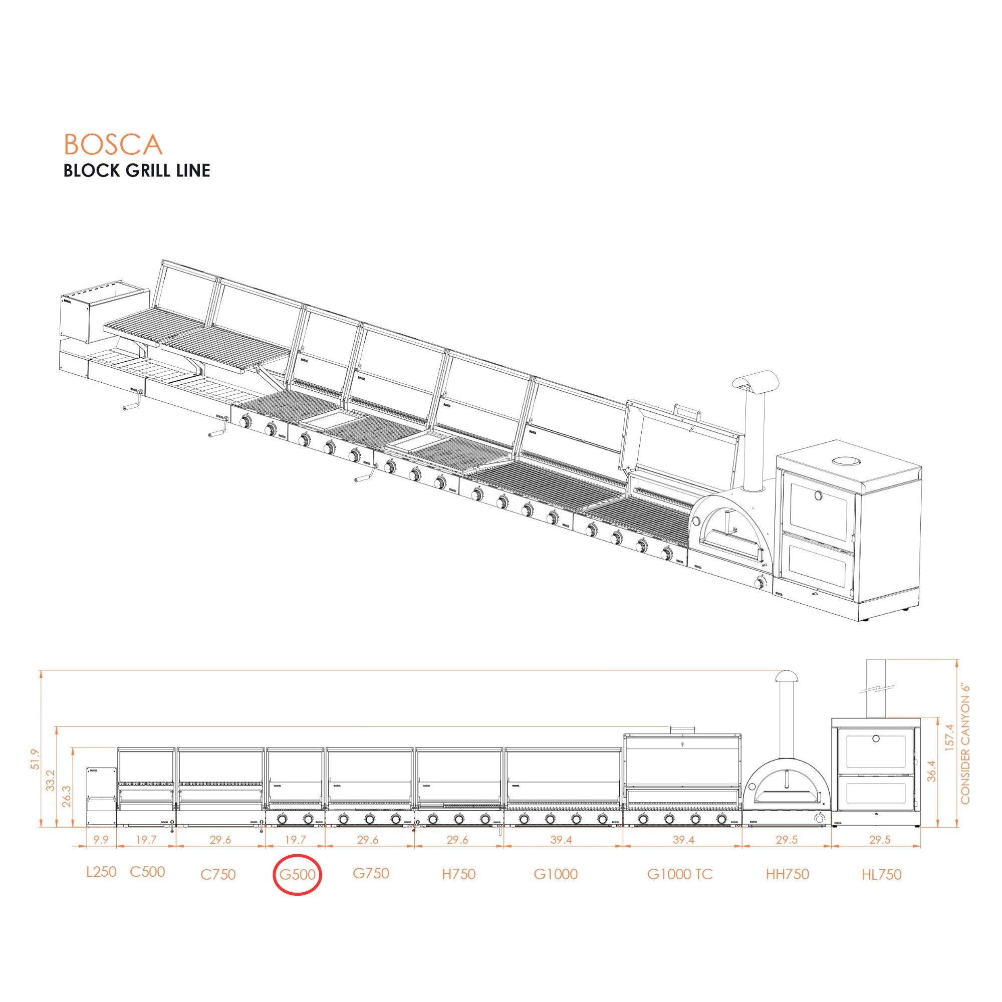 Bosca Block 500 Built-In Gas Grill - BOSCAPARGAS500 | LP