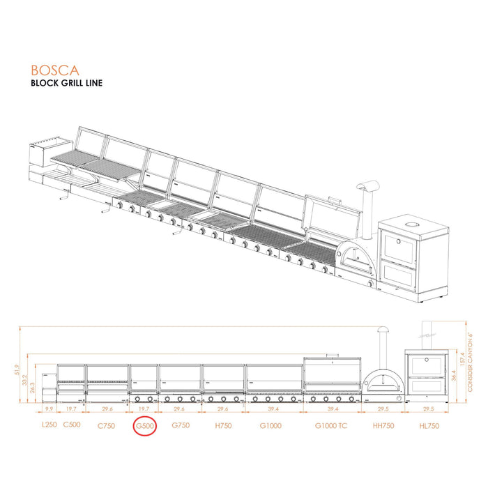 Bosca Block 500 Built-In Gas Grill - BOSCAPARGAS500 | LP