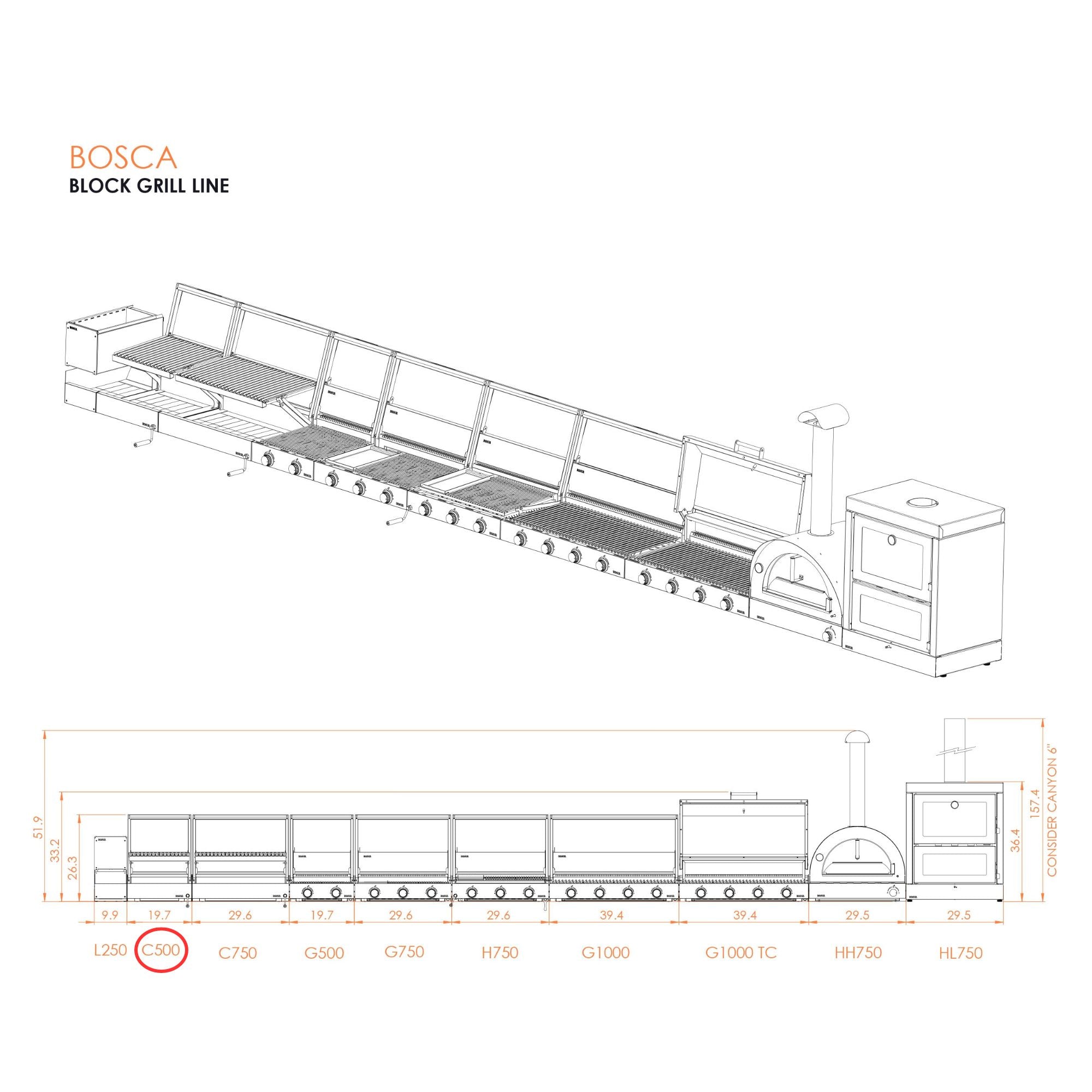 Bosca Block 500 - 20 Inch Built In Wood Fired Grill - BOSCAPAR500