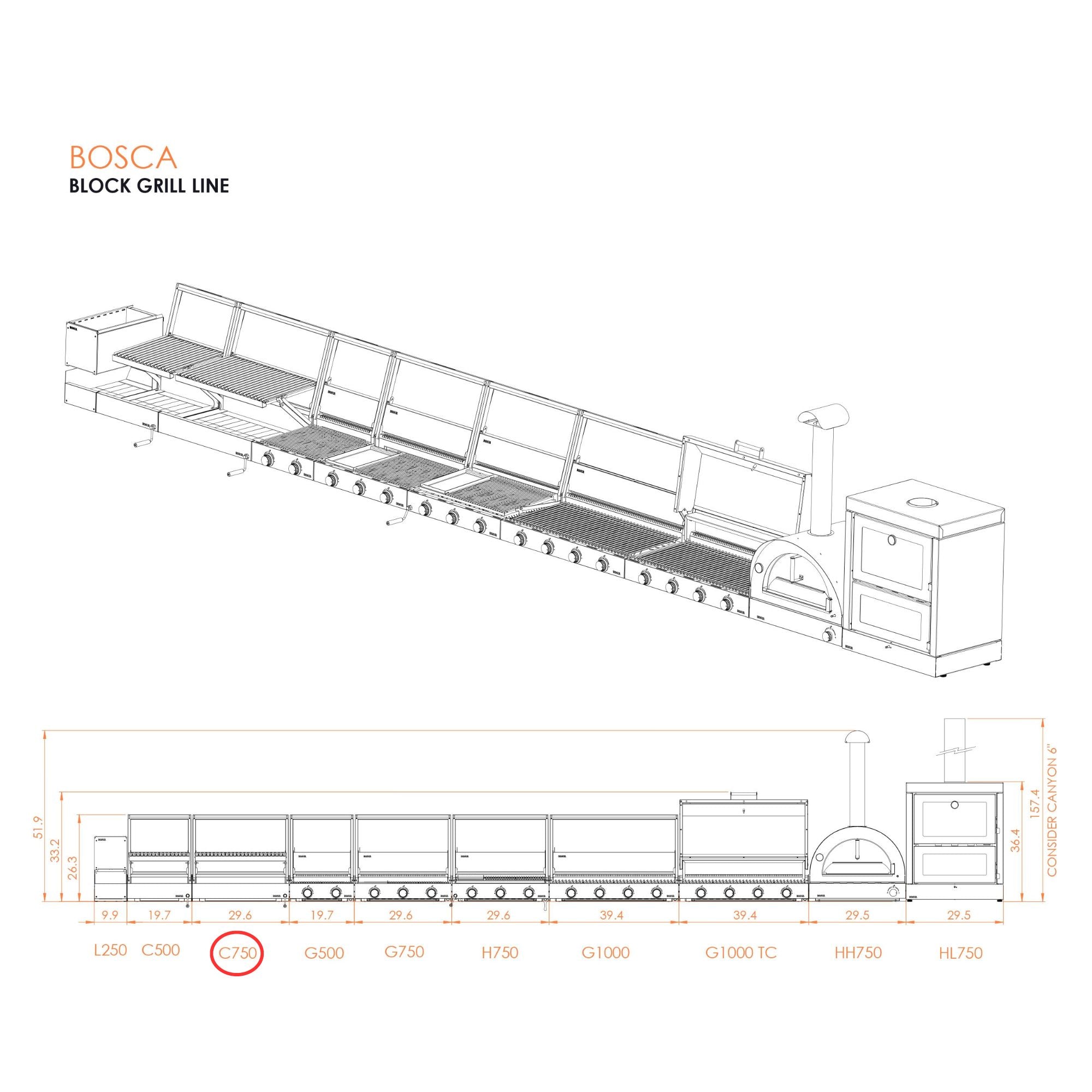 Bosca Block 750 - 30 Inch Built In Wood Fired Grill - BOSCAPAR750