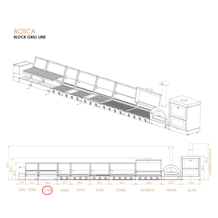 Bosca Block 750 - 30 Inch Built In Wood Fired Grill - BOSCAPAR750