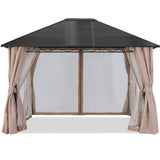 10x12 Outdoor Hardtop Gazebo Aluminum Frame Polycarbonate Top Canopy with Curtains and Netting - B0CHRVHD5S