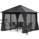 Mastercanopy 10x10 Outdoor Hardtop Gazebo Aluminum Frame Polycarbonate Top with Curtains and Netting - B0DHVKPJDR