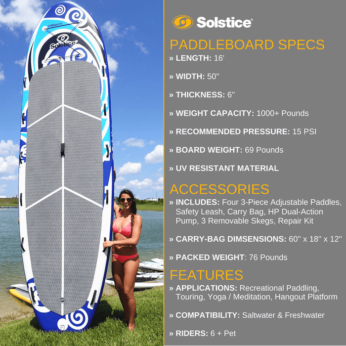 Swimline Solstice 35180 Maori Giant Multi-Person 15' Inflatable Stand Up Paddleboard New - 35180