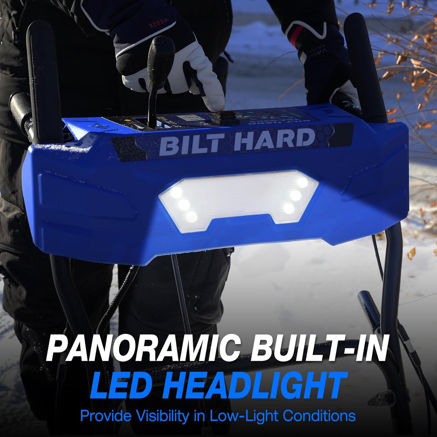 BILT HARD Snow Blower Gas Powered, 24 Inch 2-Stage Self-Propelled 212cc Engine with Electric Start, LED Headlight, 13" Snow Terrain Tires - TSA-0503