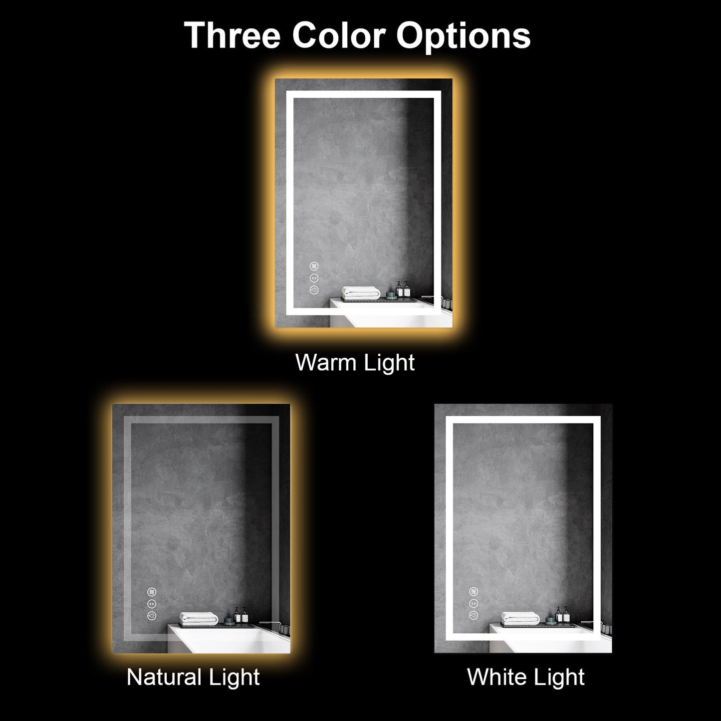 Awoco LED Bathroom Mirror with Light, Lighted Vanity Mirror with Backlit and Front Light, Dimmable Anti-Fog Memory Function Lighted Mirror with 3 Colors for Bathroom Wall - AWC-LM20S28