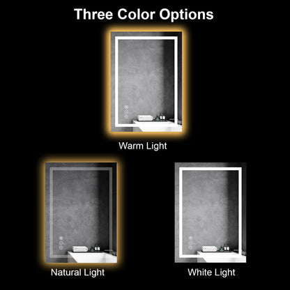 Awoco LED Bathroom Mirror with Light, Lighted Vanity Mirror with Backlit and Front Light, Dimmable Anti-Fog Memory Function Lighted Mirror with 3 Colors for Bathroom Wall - AWC-LM20S28