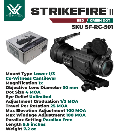 Vortex Optics Strikefire II Red/Green Dot Scope with Vortex Optics Magnifier and Free Hat Bundle - SF-RG-501_V3XM_Hat-CD