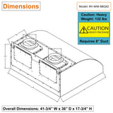 Awoco 42” Outdoor BBQ Vent Hood 17” High Type 304 Stainless Steel, 4 Speeds 2000 CFM, Dual Blowers, Adjustable LED Lights, 8” Round Top Vent - AWC-RH-WM-BBQ42