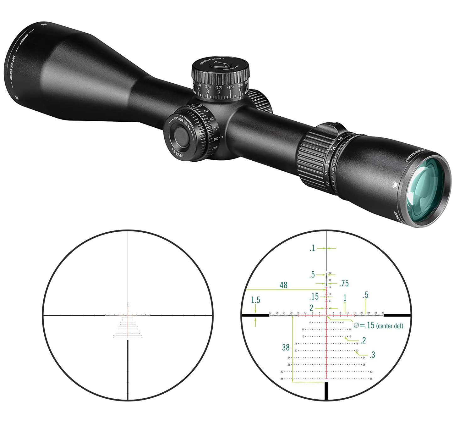 Vortex Optics Razor HD LHT 4.5-22x50 Riflescope XLR-2 MOA with Mount and Hat Bundle - RZR-42201_TRM-2pk_121-53-BCA