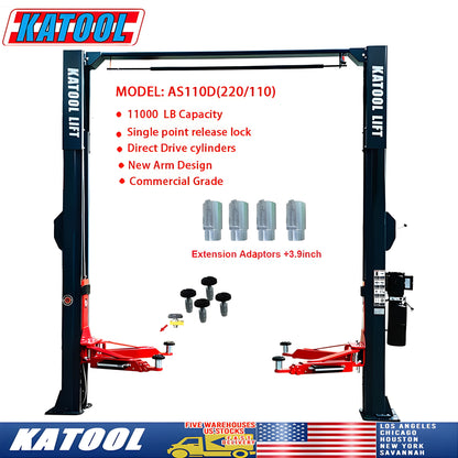 Katool Two Post Asymmetrical Vehicle Lift 11,000lbs Single Point Lock Release - KT-AS110D