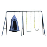 Gobaplay Discovery Kids Swing Set, Outdoor Frame w/ Tent Saucer and 2 Swings - 399864
