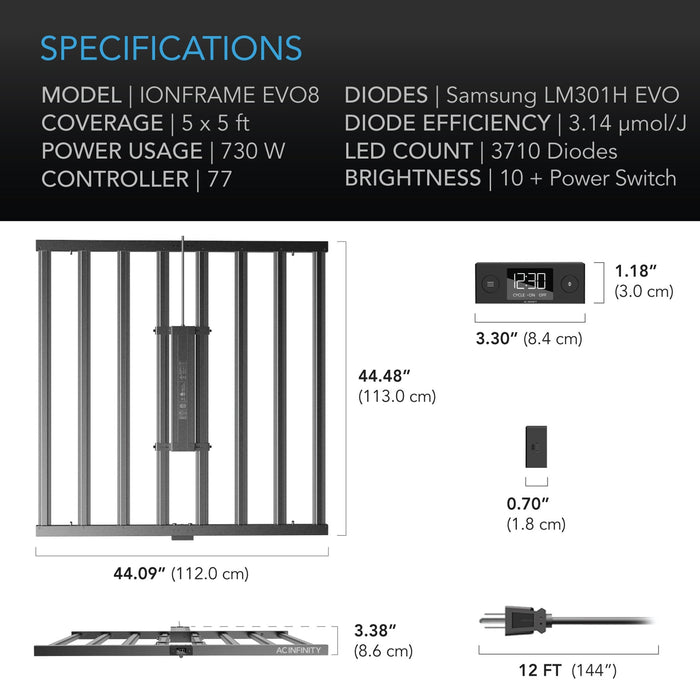 AC Infinity IONFRAME EVO8 | Commercial LED Grow Light 730W AC-IF8K